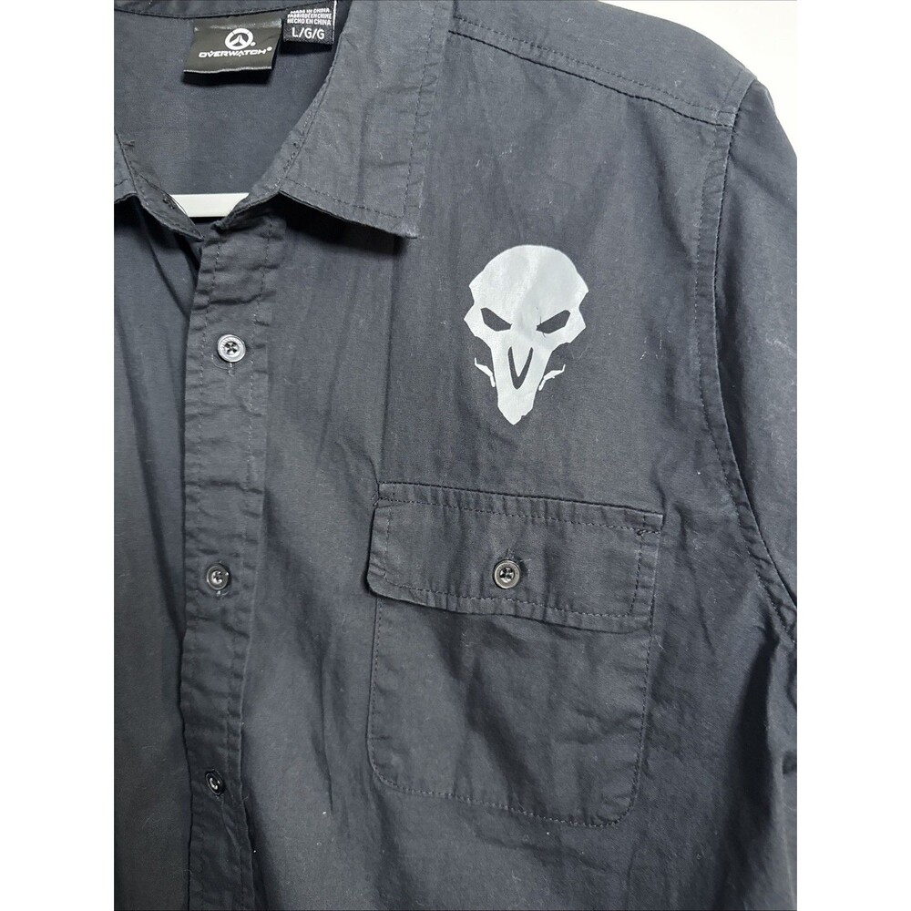 Overwatch Reaper Woven Button Up Pocketed Work Shirt Black Exclusive Size L - Picture 8 of 10